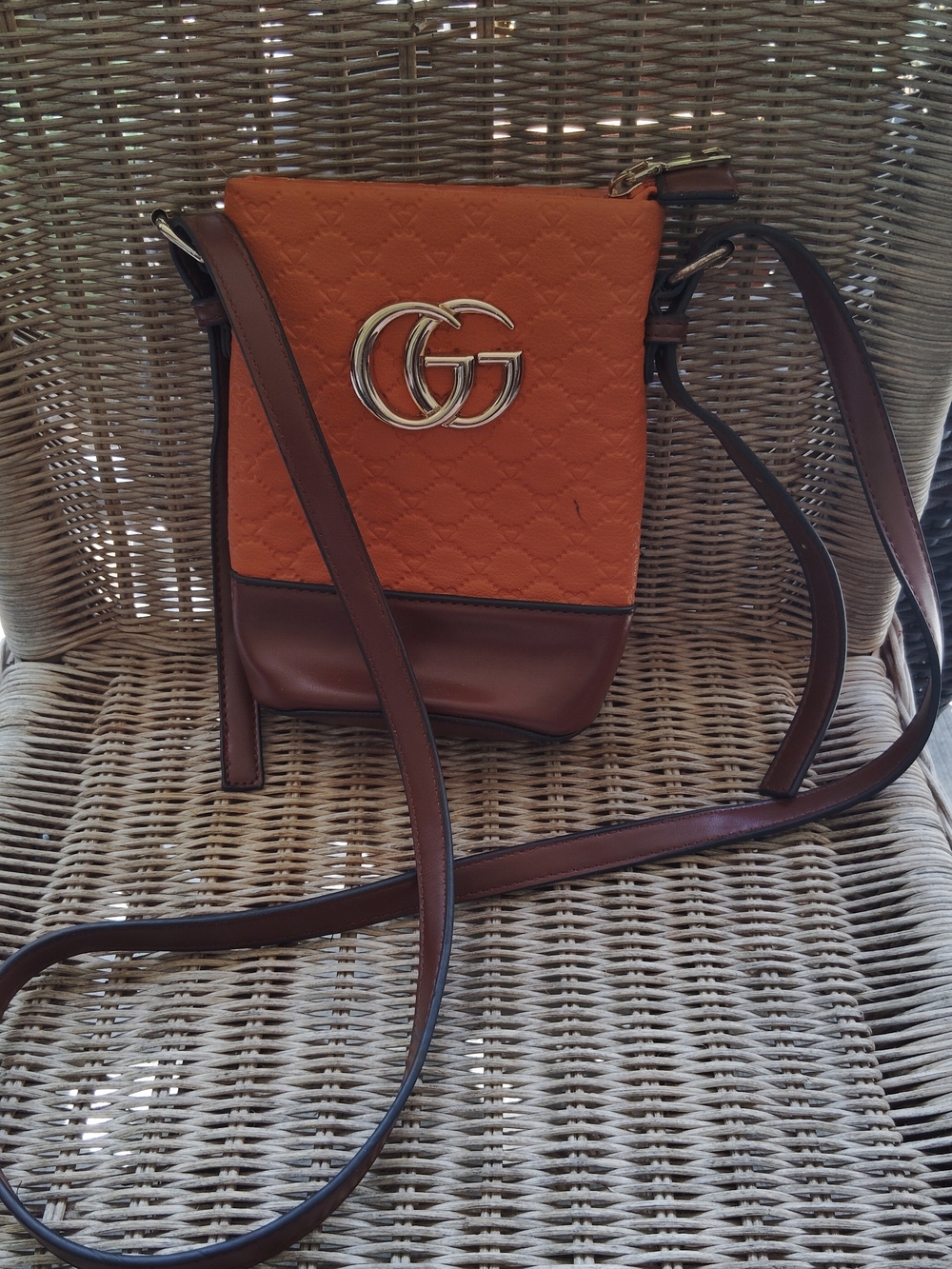 Designer-Inspired Orange Crossbody Bag with Double G Accent